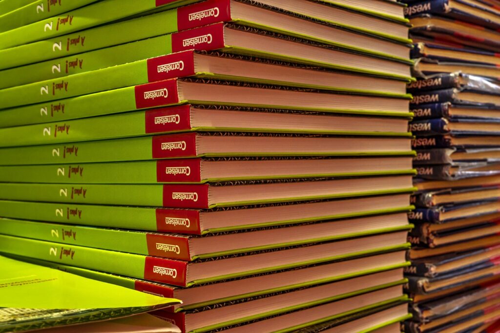 Image showing a stack of books ready for translation or right after translation.